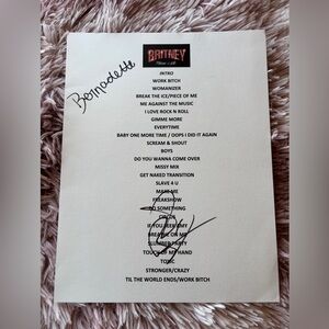 Britney Spears Autographed Piece of Me Vegas Residency Set List